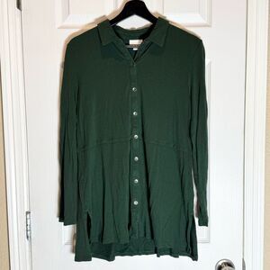 J. Jill Women’s Medium Hunter Green Button Down Tunic Long Sleeve Boho Casual